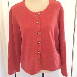 Orvis Rust Round Neck Button Front Cotton Cardigan Women’s Sz L